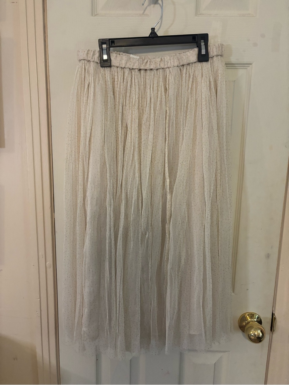 H&M Cream Tulle Midi Skirt with Subtle Dot Detail